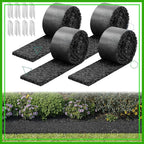 Recycled Rubber Mulch Mat Roll 4 Pack, 120x4.5 in Weed Barrier Garden Edging with Stakes, Durable Landscaping Border