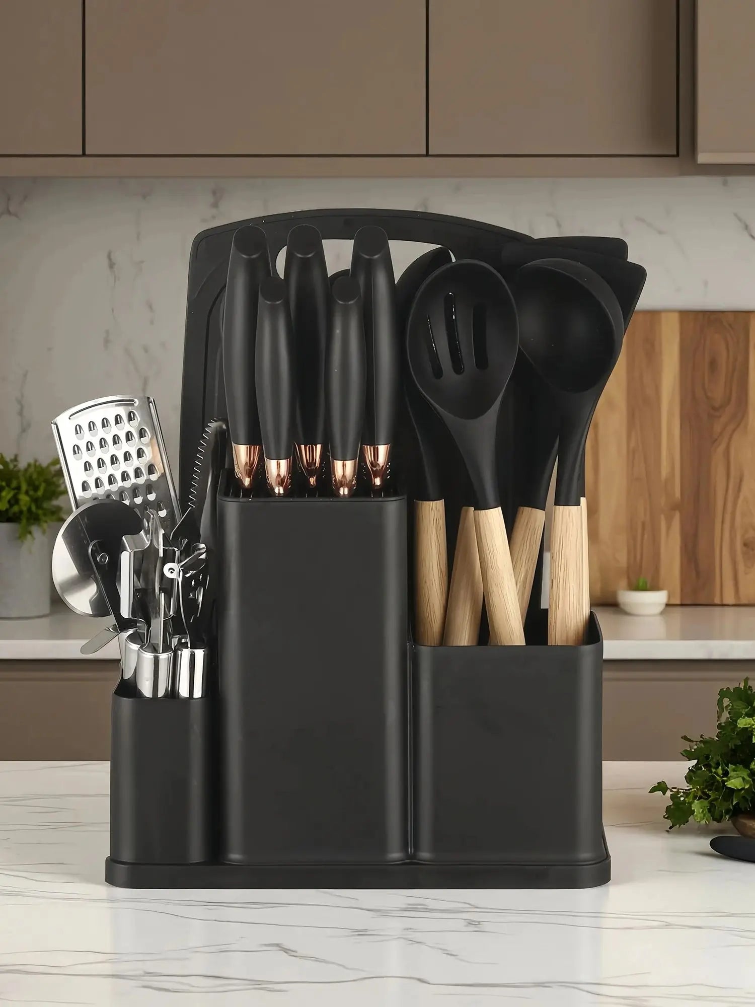 19Pcs Kitchen Utensils Set with Knife & Cutting Board, Silicone Cooking Tools with Storage Holder