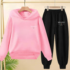 Two-piece Children's Sportswear Set with Cute Patterns Autumn Winter Includes Hoodies Pullovers Trousers Boys Girls Aged 3 to 13