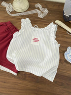 2026 Summer New Girls Sleeveless T Shirts Baby Girl Cute Lace Vest Cotton Striped Toddler Thin Breathable Tops Kids Clothes