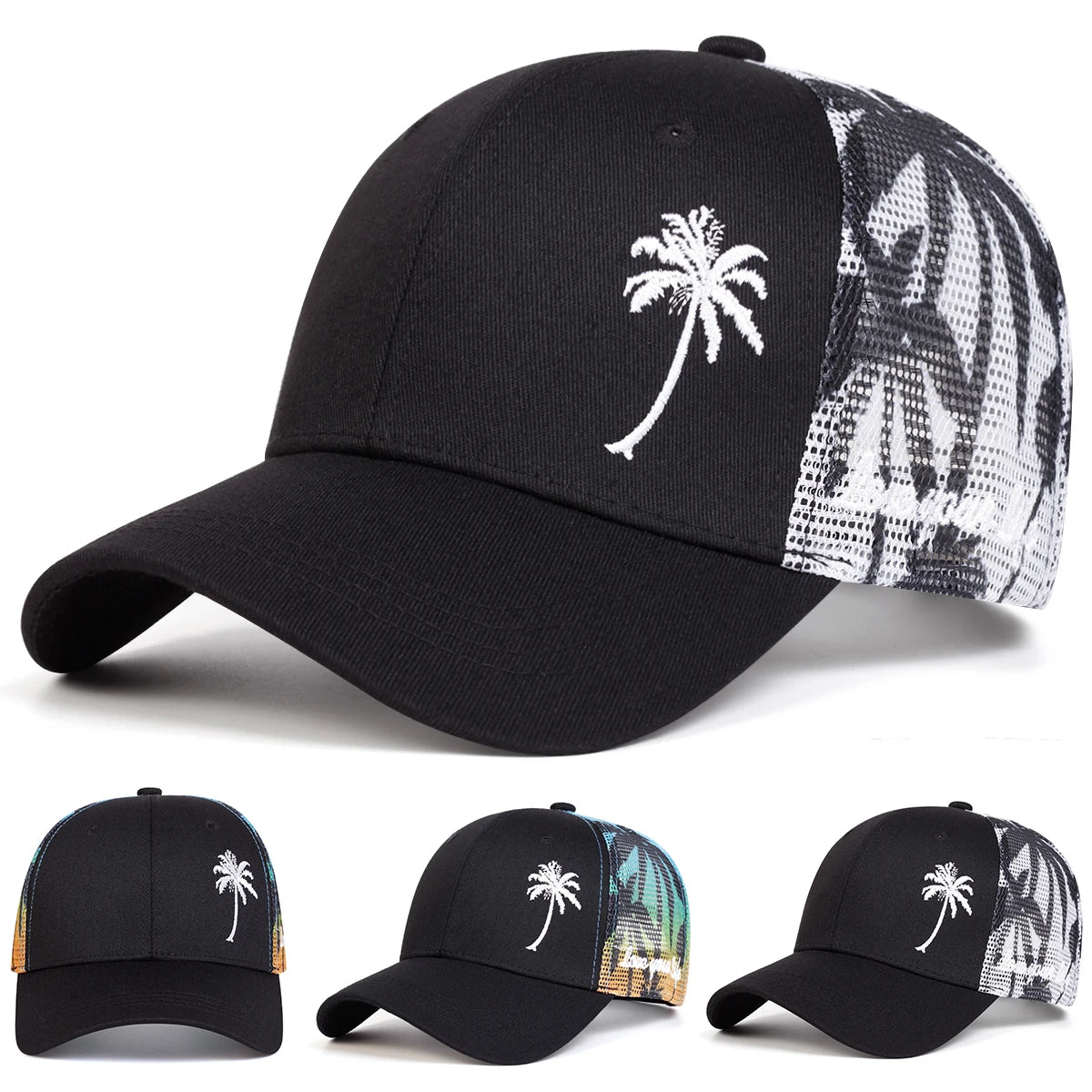 Unisex Coconut Tree Embroidery Baseball Net Caps Spring and Summer Outdoor Adjustable Casual Hats Sunscreen Hat Sports Cap