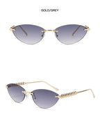 Fashion Trendy Retro Cat Eye Sunglasses Women Luxury Designer Vintage Style Chic Frameless Metal Small Triangle Eyewear