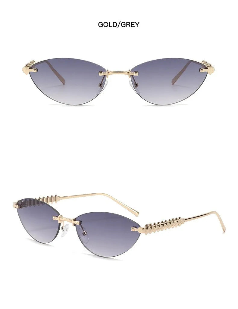 Fashion Trendy Retro Cat Eye Sunglasses Women Luxury Designer Vintage Style Chic Frameless Metal Small Triangle Eyewear