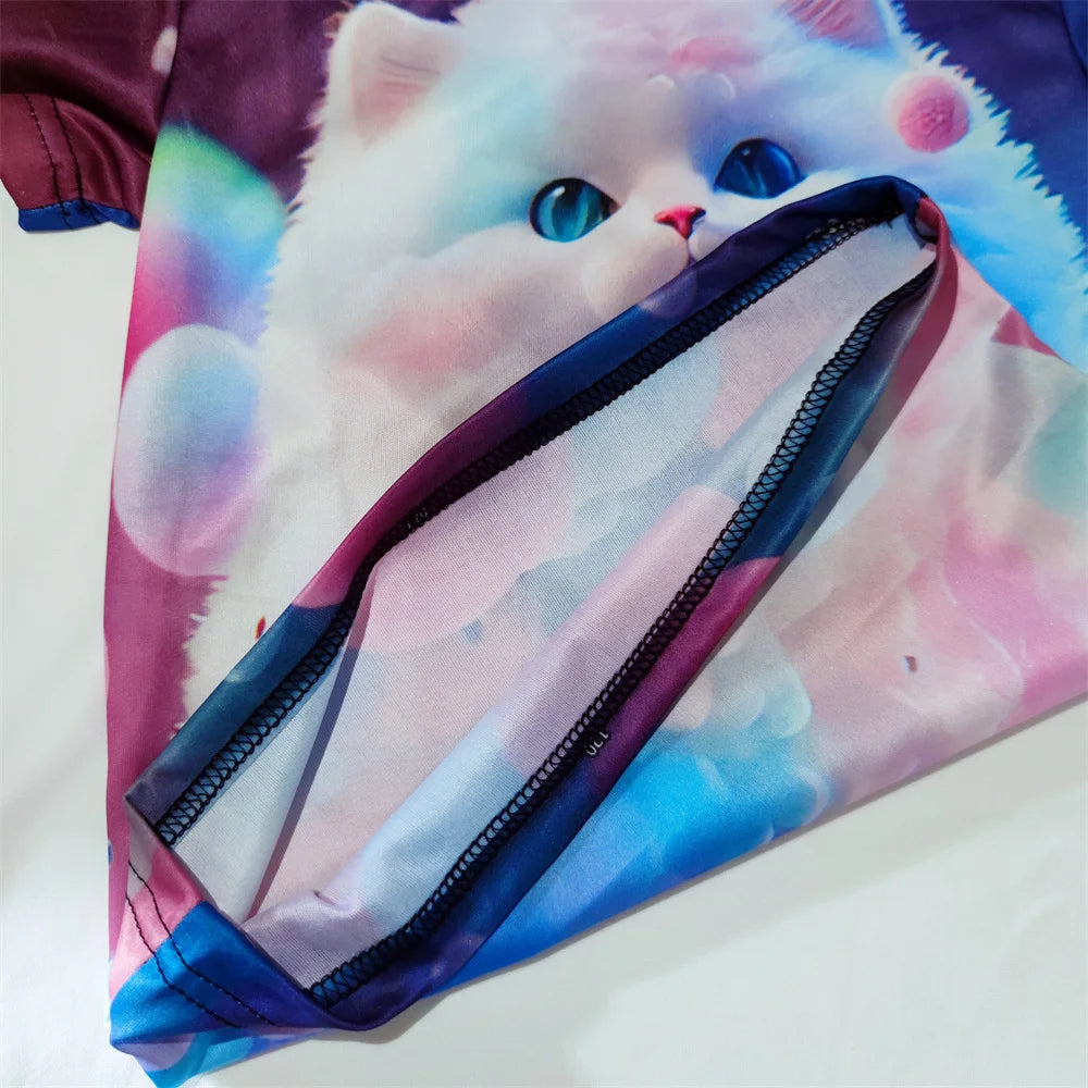 3D Cat Graphic T Shirts Autumn Clothing for Girls O-Neck Streetwear Top Long Sleeve T-Shirt Cartoon Animal Children's T-Shirts
