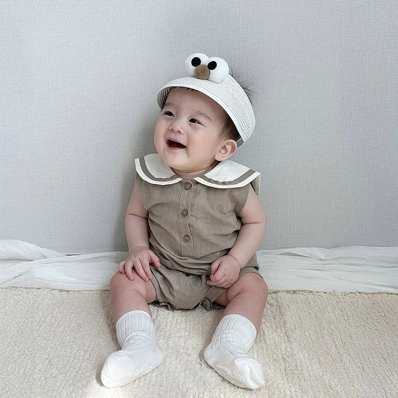 2026 Summer New Baby Sleeveless Bodysuit Cotton Infant Boy Girl Solid Sailor Collar Jumpsuit Newborn Toddler Clothes 0-24M