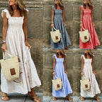 2026 Summer European and American Women’s Retro Plaid Sleeveless Ruched Dress with Thin Straps and Ruffle Long Dress
