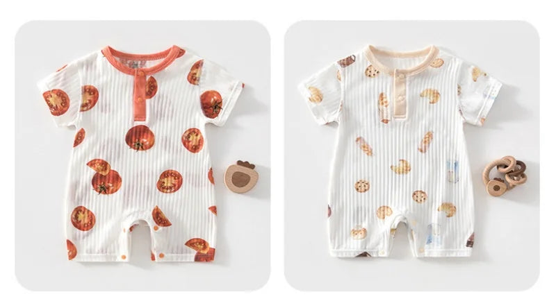 Baby Boys Girls Cotton Jumpsuit Cute Print Breathable 0-24M Toddler Romper Snap Closure Neckline Infant Summer Clothes