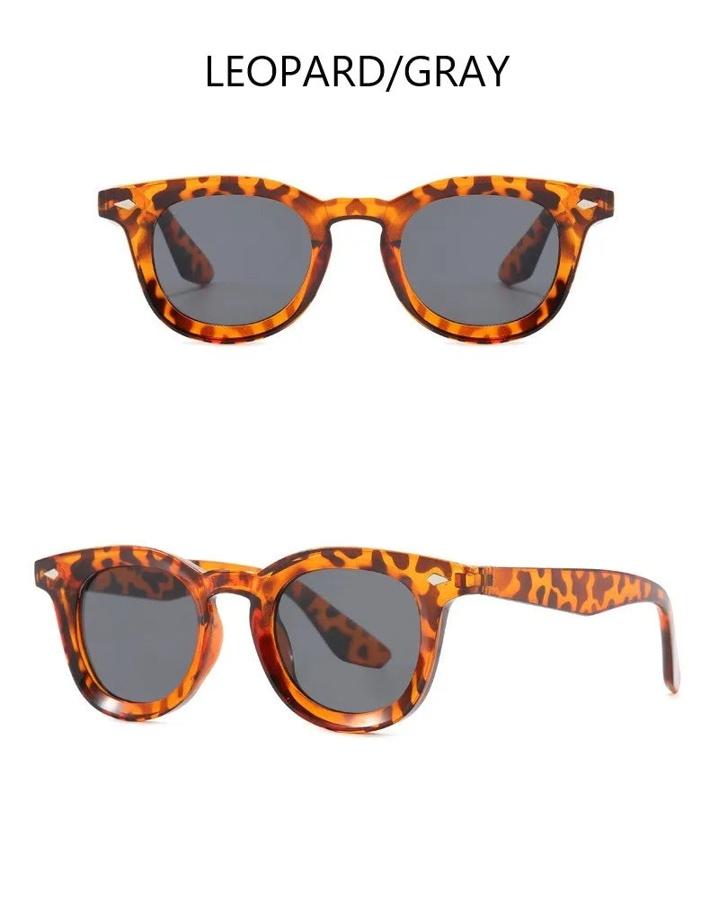 Vintage Punk Square Sunglasses Women Brand Fashion Concave Sun Glasses Men Shades UV400 Olive Green Leopard Rivets Eyewear