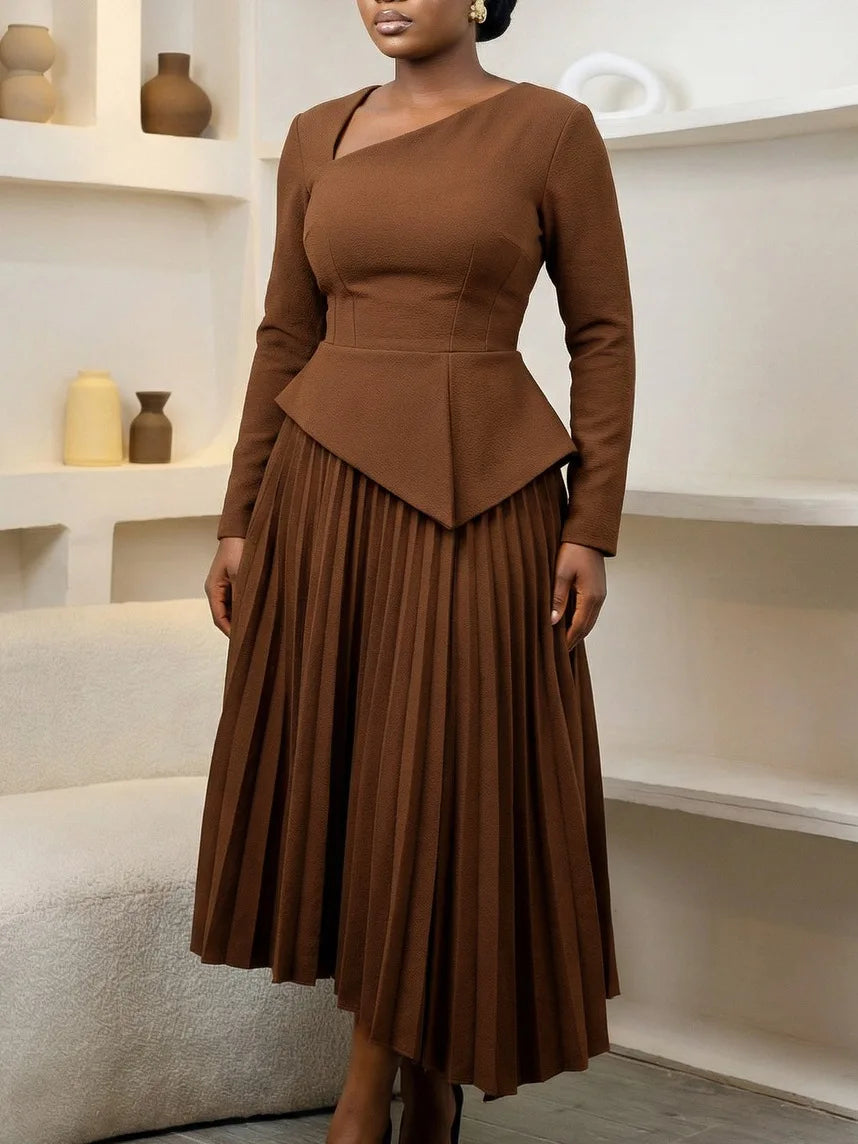 Women's Elegant Slant-Neck High-Waist Mid-Length Fashion Dress Spring 2026 New Style