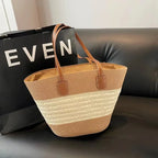 Women's Straw Woven Tote Bag With Hand New Beach Seaside Outdoor Travel Vacation Large Capacity Shoulder Bag Basket Handbag