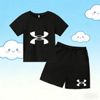 enfants en 2 piècesT-shirt et short de sport à manches courtes pour enfants avec logo imprimé - Ensemble de vêtements de sport