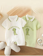 Infant Baby Summer Polo Collar Jumpsuit Sporty Dinosaur Breathable Mesh Romper Newborn One Pieces Cotton Baby Clothes