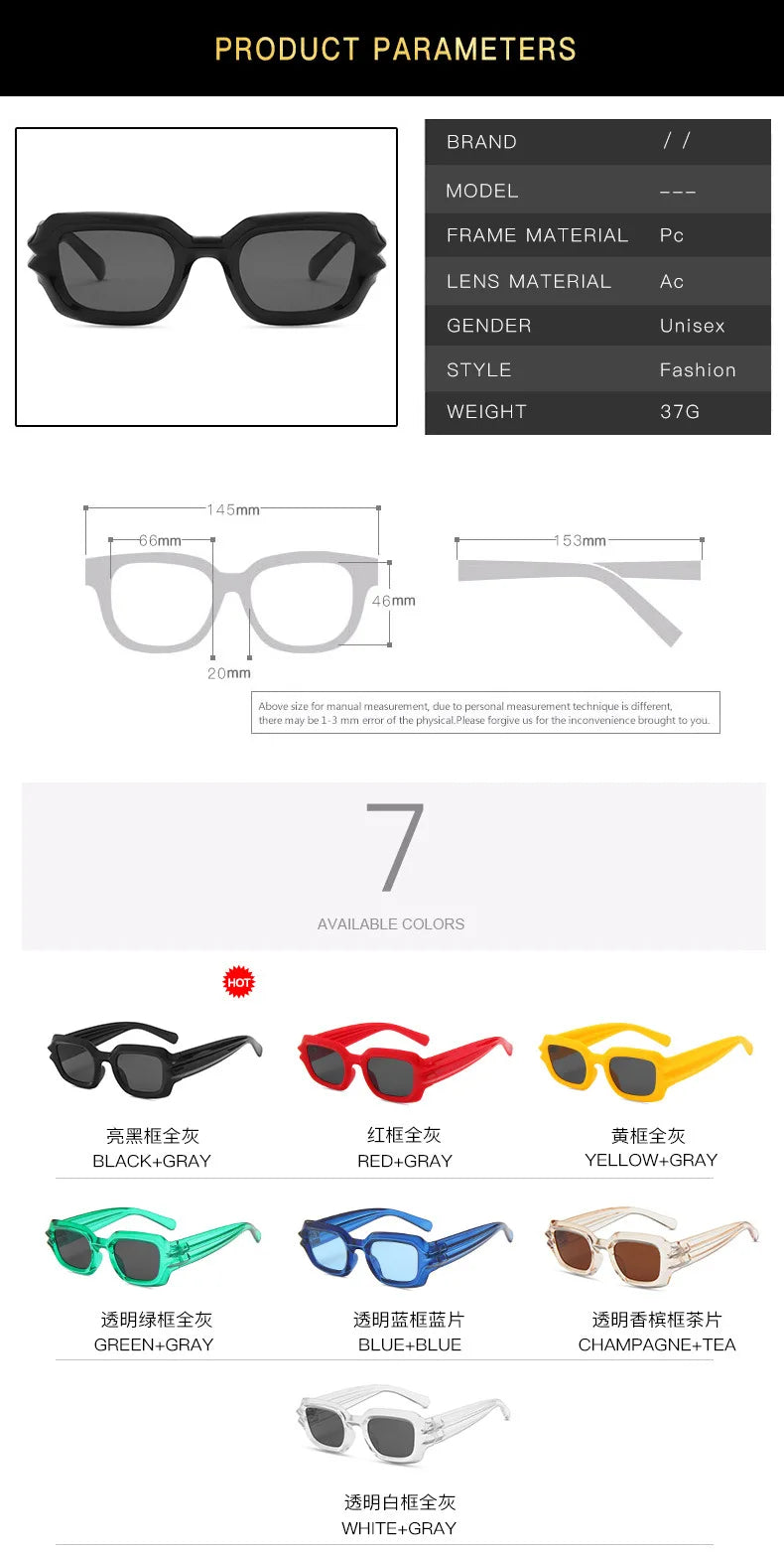 Punk Square Sunglasses 2022 New Ripple Funny Sunglasses Bump Cyberpunk Sunglasses Trendy Hip Hop Glasses UV400