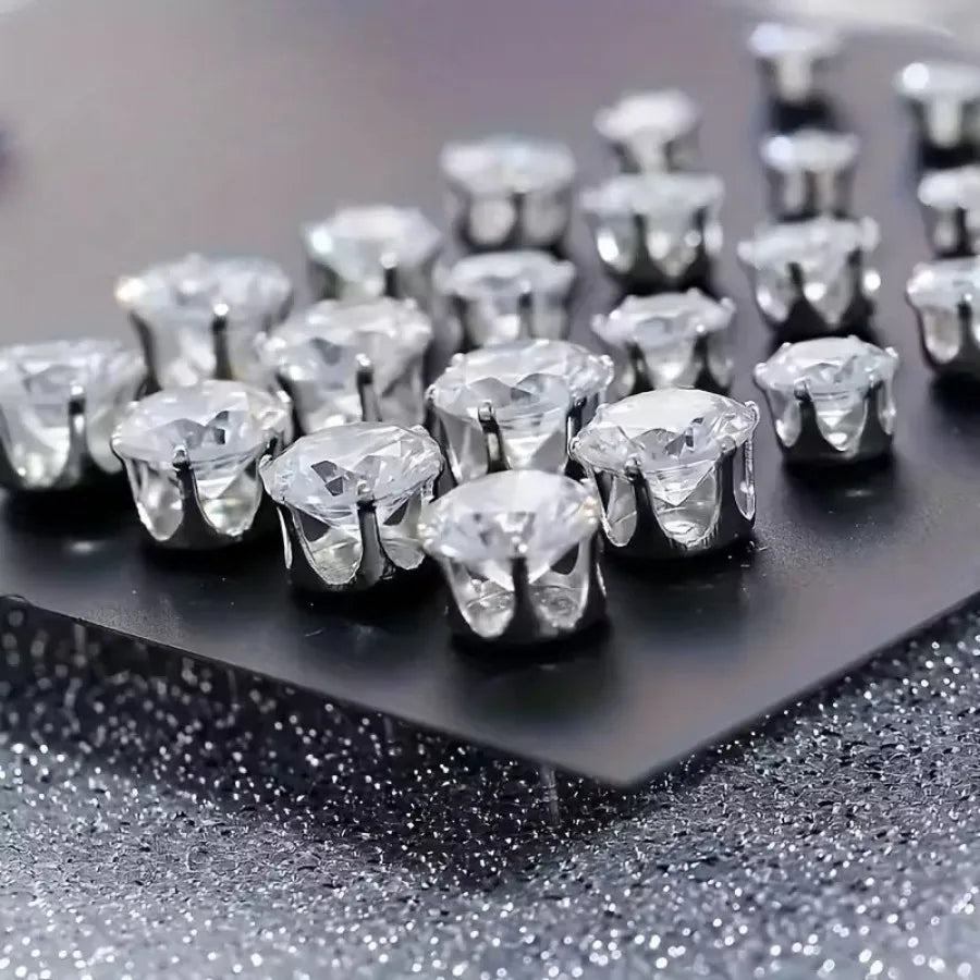 12 Pairs Set Stainless Steel Stud Earrings with Gemstone Buds Round Earrings Unisex Fashion Jewelry Gifts