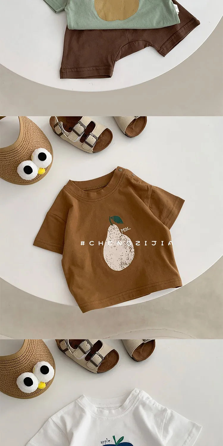 2026 Summer New Children Short Sleeve T Shirts Boys Casual Loose Tops Cotton Baby Girls Cute Cartoon Print Tee Kids Clothes