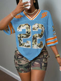 2025 Summer Women's 22nd Fashion Y2K Breathable Quick Drying T-shirt Camo Printed Loose Music Festival Party Comfortable Shirt