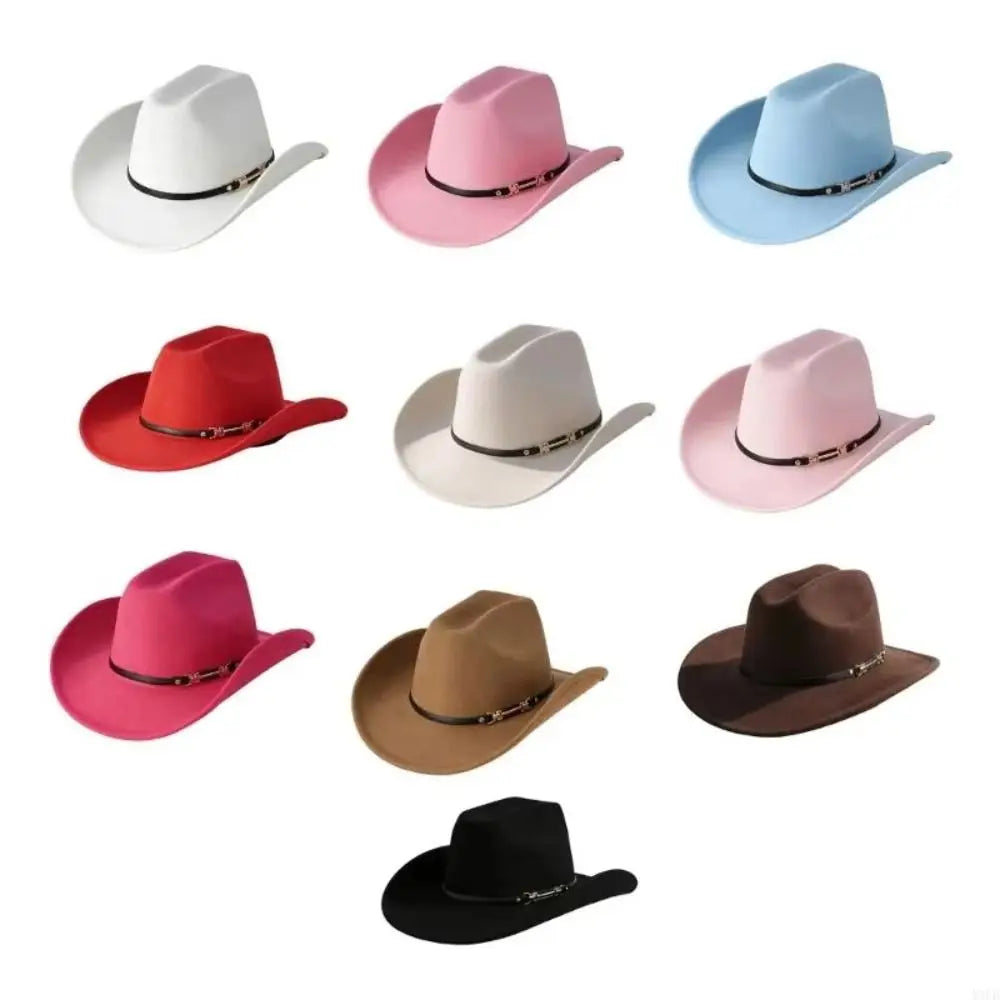 Windproof Cowboy Cap with Large Brims Breathable Western Cowboy Hat Polyester with Decorative Buckle Western Top Hat