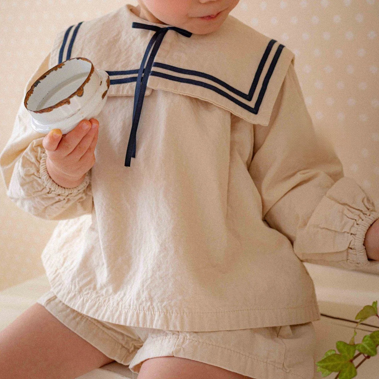 2026 Summer New Children Long Sleeve Clothes Set Boys Girls Bow Sailor Collar Shirts + Shorts 2pcs Suit Kids Cotton Outfits