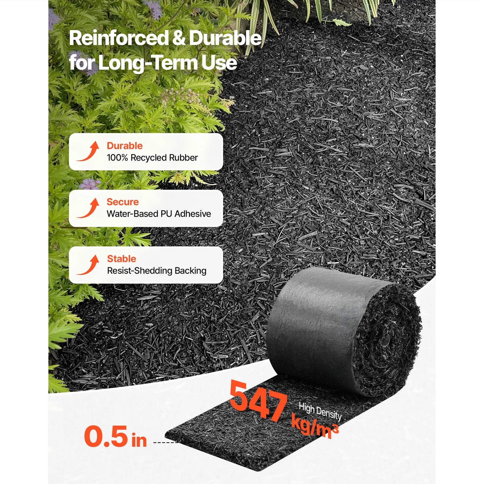 Rubber Mulch Roll 140 x 5.5in for Landscaping Recycled 2 Rolls Mulch Mat