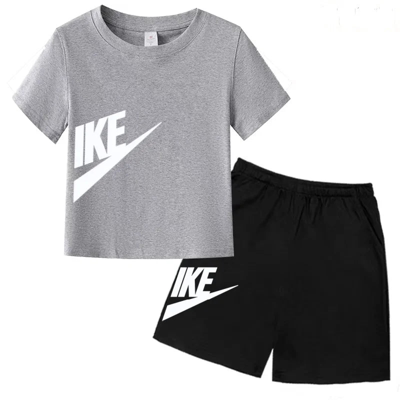 Summer Brand White T-shirt+Shorts Two-piece set Kids New Clothing Fashion Letter Boy Girl3-12Yrs Sports Short-sleeved Casual Set