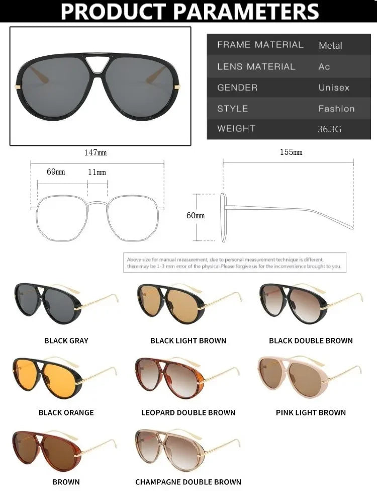 Vintage Retro Metal Double Bridges Round Sunglasses Women Brand Fashion Punk Gradient Shades Trending Sun Glasses Eyewear UV400
