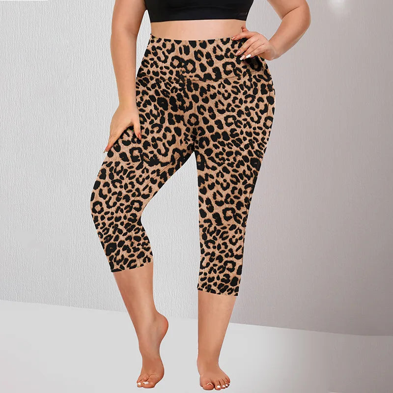 Leopard Print Yoga Pants High Waist Tummy Control Butt Lift Plus Size Fitness Running Leggings