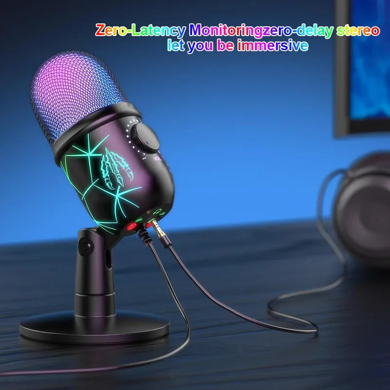 USB Microphone for Live Streaming And Karaoke V5 Noise Cancelling Gaming Condenser Microphone with Mobile Phone Stand