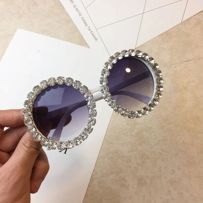 Diamond Crystal Round Sunglasses Women Luxury Brand Designer Glasses Eyeglasses Female Big Frames Shades Eyewear Vintage UV400