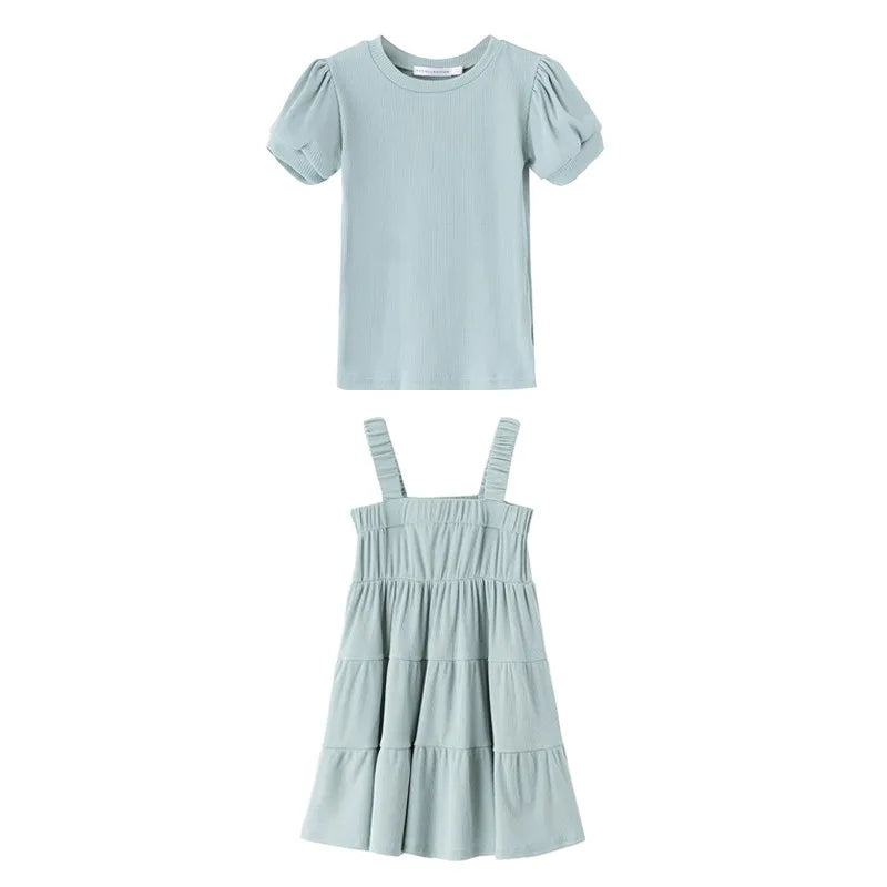 AS 2024 Girls Clothes Short Sleeve 3/4 Kids Boys Clothes For Summer Outfits Girls Clothing Children Ribbed Sets Dress