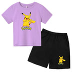 Children's Summer Set Boys and Girls Version Round-neck Cartoon Sports T-shirt - Short-sleeved Short Pants Set Clothing 3-13