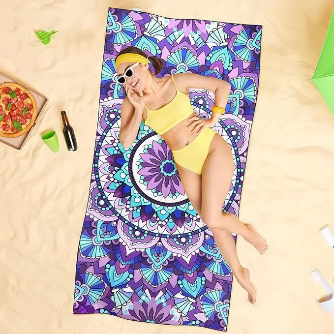 Microfiber Beach Towel Absorbent Bath towel big Quick-drying sunscreen for Adults Travel Swimming Pool Purple Flower Pattern