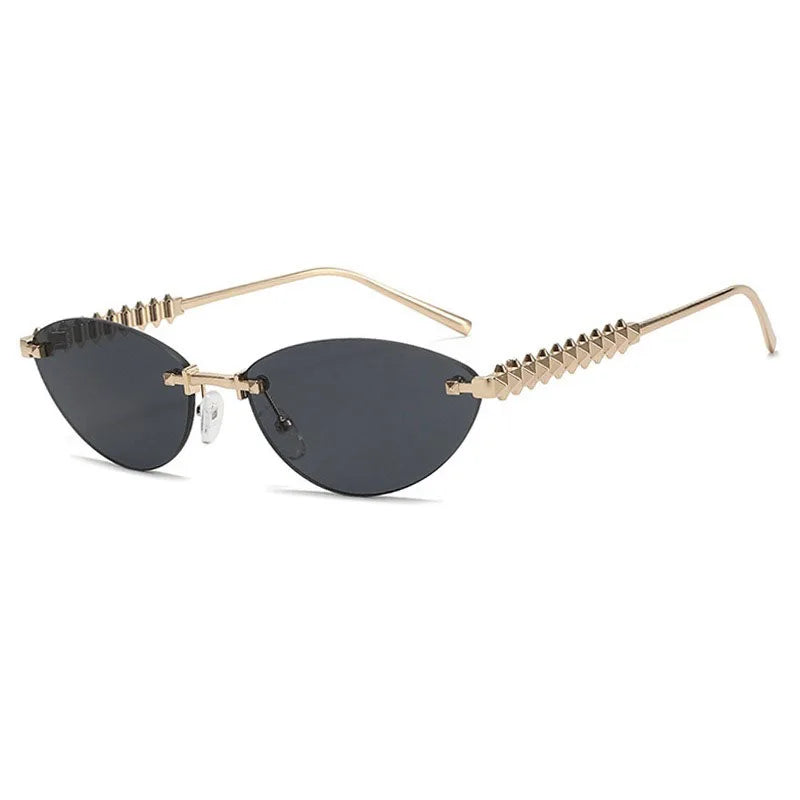 Fashion Trendy Retro Cat Eye Sunglasses Women Luxury Designer Vintage Style Chic Frameless Metal Small Triangle Eyewear