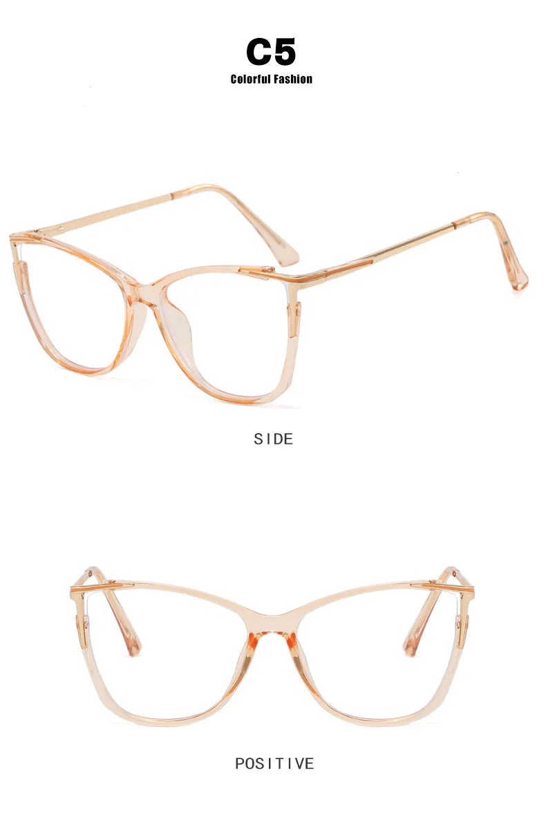 2023 New Fashion Women Anti Light Blue Cat Eye Glasses Frame Retro Hight Quality Luxury Optical Computer Reading Eyeglasses