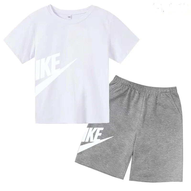 Summer Brand White T-shirt+Shorts Two-piece set Kids New Clothing Fashion Letter Boy Girl3-12Yrs Sports Short-sleeved Casual Set