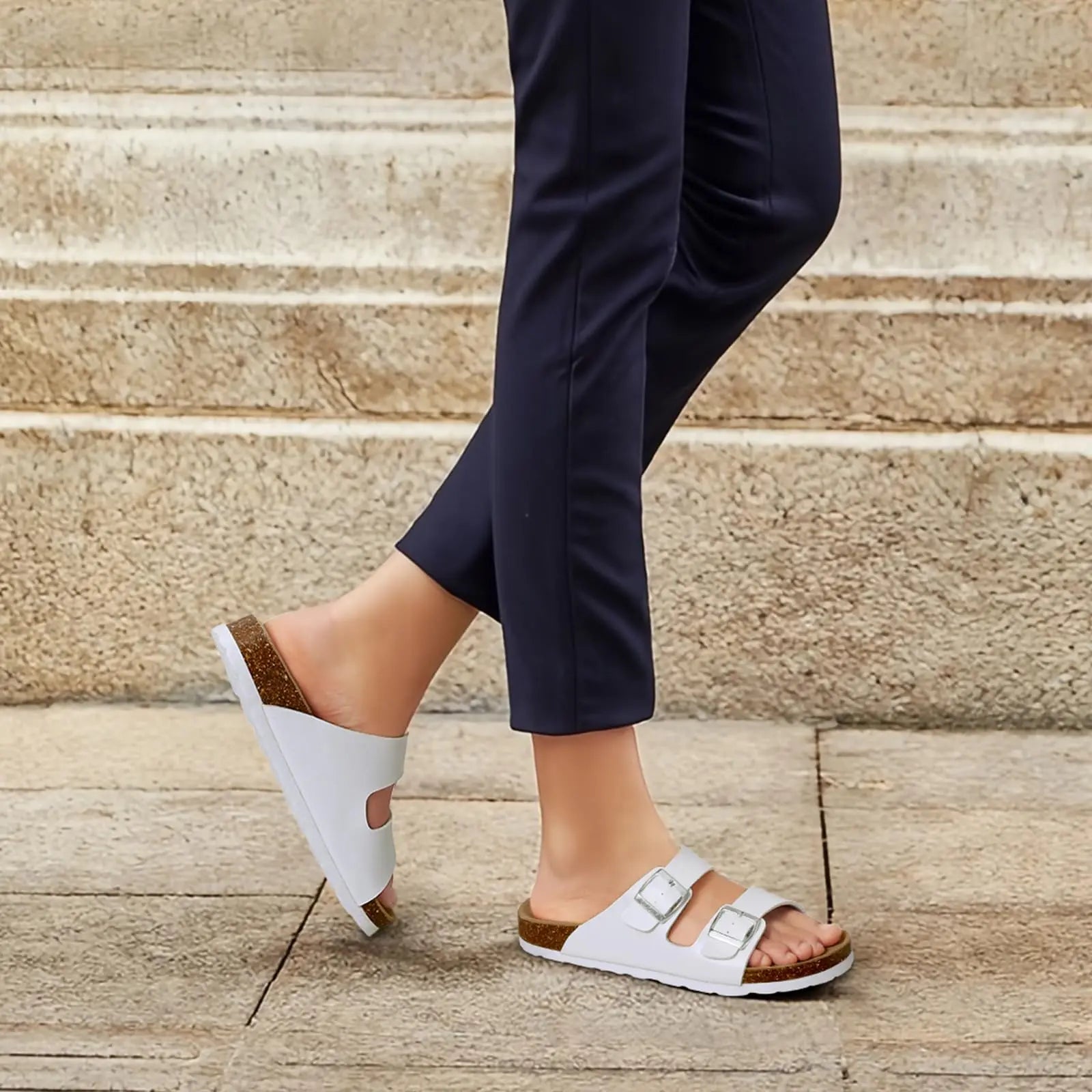 Asgard Summer New Leather Sandals Outdoor Fashion Double Buckle Beach Shoes Comfort Cork Footbed Clogs Slipper With Arch Support