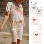 2025 KS Brand Summer Baby Girls Tassel Dresses T Shirts + Shorts Suits Sets Kids Clothes Girls Cotton Cherry Tank Dress Top 1-9Y