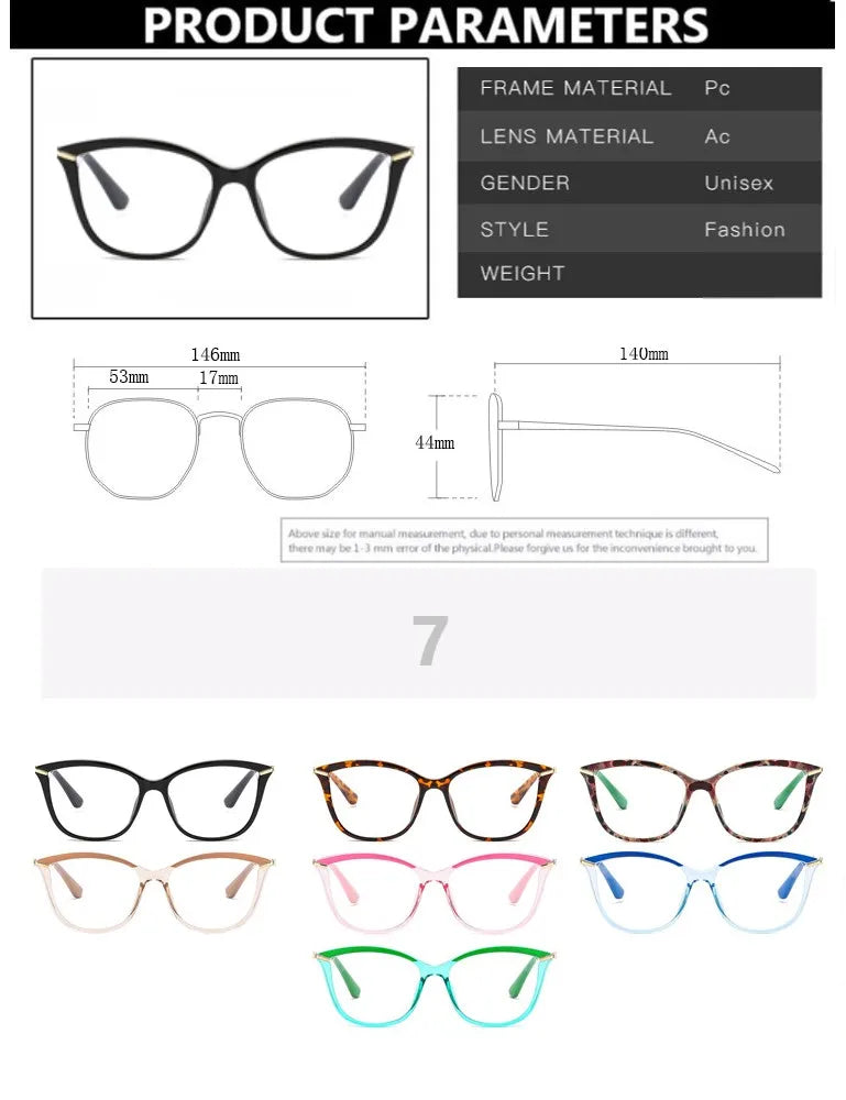TR90 Fashion Myopia Glasses Frame Retro Brand Designer Cat Eye Optical Prescription Eyeglasses Women Computer Eyeglasses Girls