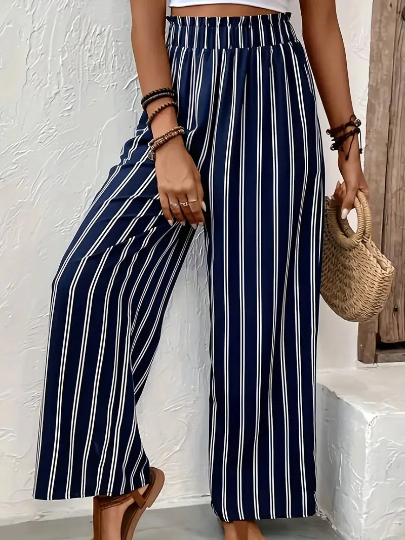 Striped Wide-Leg Pants Women loose Casual Pants Spring and Summer New High Waist straight-leg loose Pants Trousers