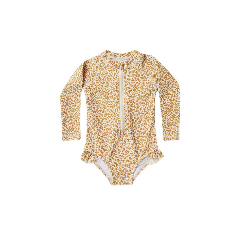 Summer RC Baby Girls Long Sleeve One-piece Swimsuit Set Toddler Girl Sunscreen Floral Bikini Suits Kids Swimwears Bodysuit 1-12Y