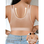 A Solid Color Plus Size Women's Bra Crop Sleep Top Featuring a Front Button And Back Design, Made from Soft And Comfortable