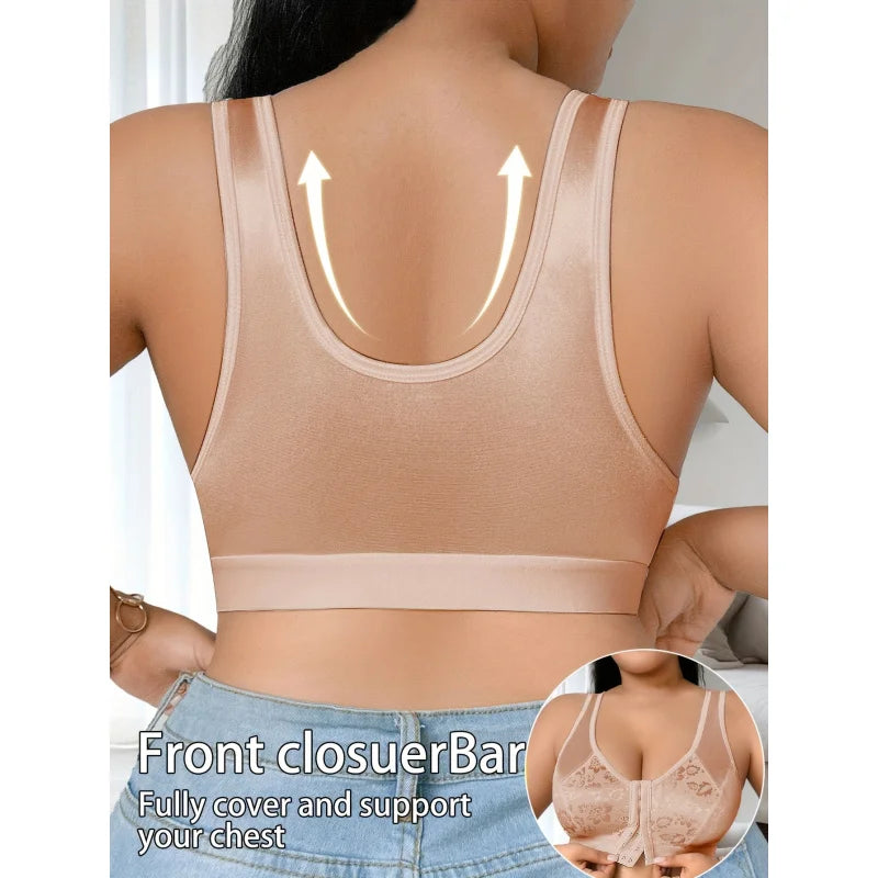 A Solid Color Plus Size Women's Bra Crop Sleep Top Featuring a Front Button And Back Design, Made from Soft And Comfortable