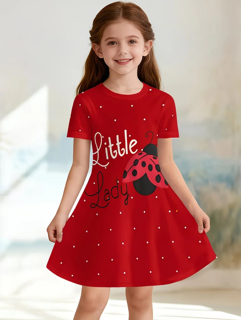 Cute Polka Dot Printed Girl Clothes Summer Princess Elegant Dresses Comfortable Short Sleeve Dress Casual Fashion Kids Clothes