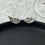 Fashion Zircon Wing Stud Earrings for Women Luxury Shiny Crystal Creative Angel Wings Cross Silver Color Ear Studs Jewelry Gifts