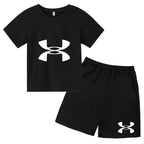 enfants en 2 piècesT-shirt et short de sport à manches courtes pour enfants avec logo imprimé - Ensemble de vêtements de sport
