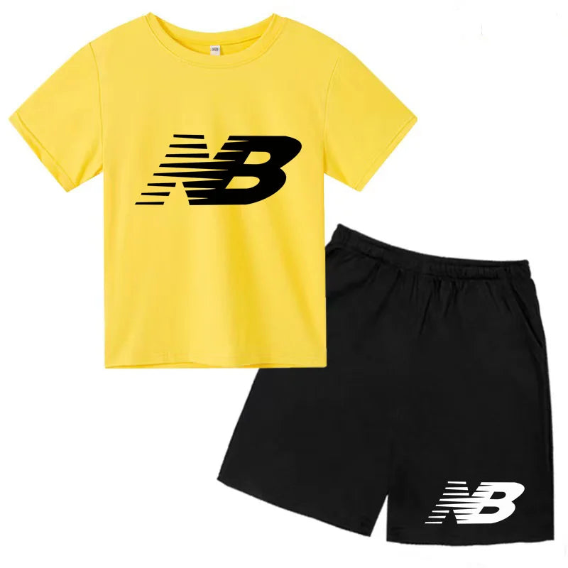 Children's Sports White T-shirts Short-sleeved Shirts and Shorts Sets for Boys Girls Clothing Suitable for Children Aged 3 to13