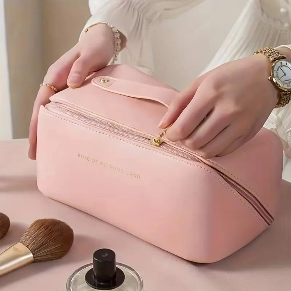 Large Travel Cosmetic Bag for Women Leather Makeup Organizer Female Toiletry Kit Bags Make Up Case Storage Pouch Luxury Lady Box