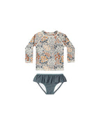 Summer RC Baby Girls Long Sleeve One-piece Swimsuit Set Toddler Girl Sunscreen Floral Bikini Suits Kids Swimwears Bodysuit 1-12Y