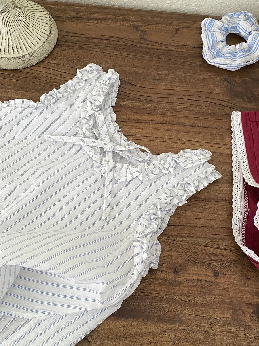 2026 Summer New Girls Sleeveless T Shirts Baby Girl Cute Lace Vest Cotton Striped Toddler Thin Breathable Tops Kids Clothes
