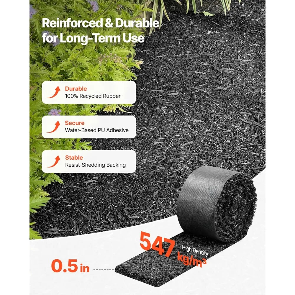 Recycled Rubber Mulch Mat Roll, 4 Rolls 120x4.5 in, Weed Barrier with Stakes, Cuttable Garden Edging for Landscaping