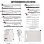 15 Pcs Stainless Steel Kitchen Knife Set with Block & Cutting Board, Ultra Sharp Chef Knives for Home Cooking